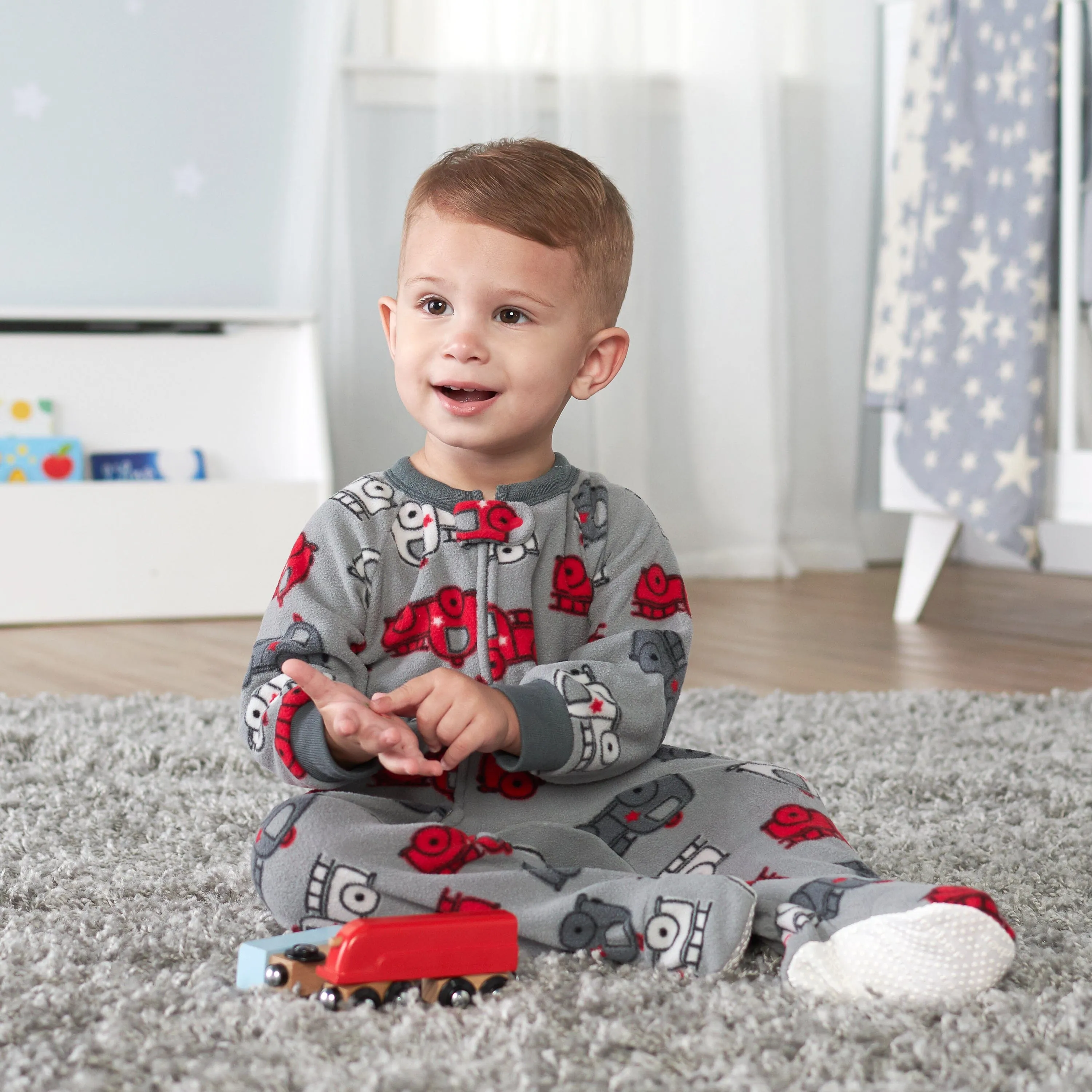 4-Pack Baby Boys Fire Trucks & Plaid Fleece Pajamas