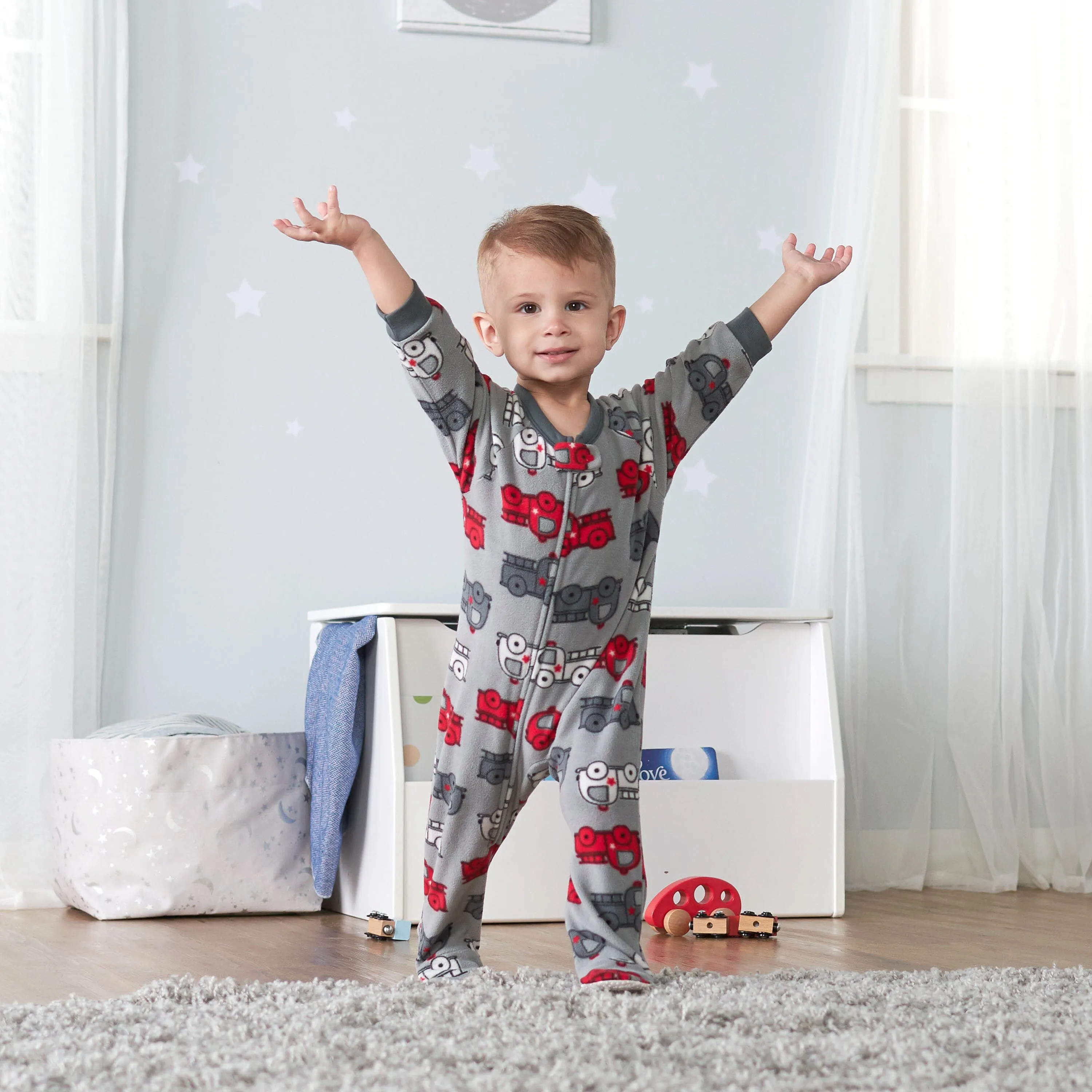 4-Pack Baby Boys Fire Trucks & Plaid Fleece Pajamas