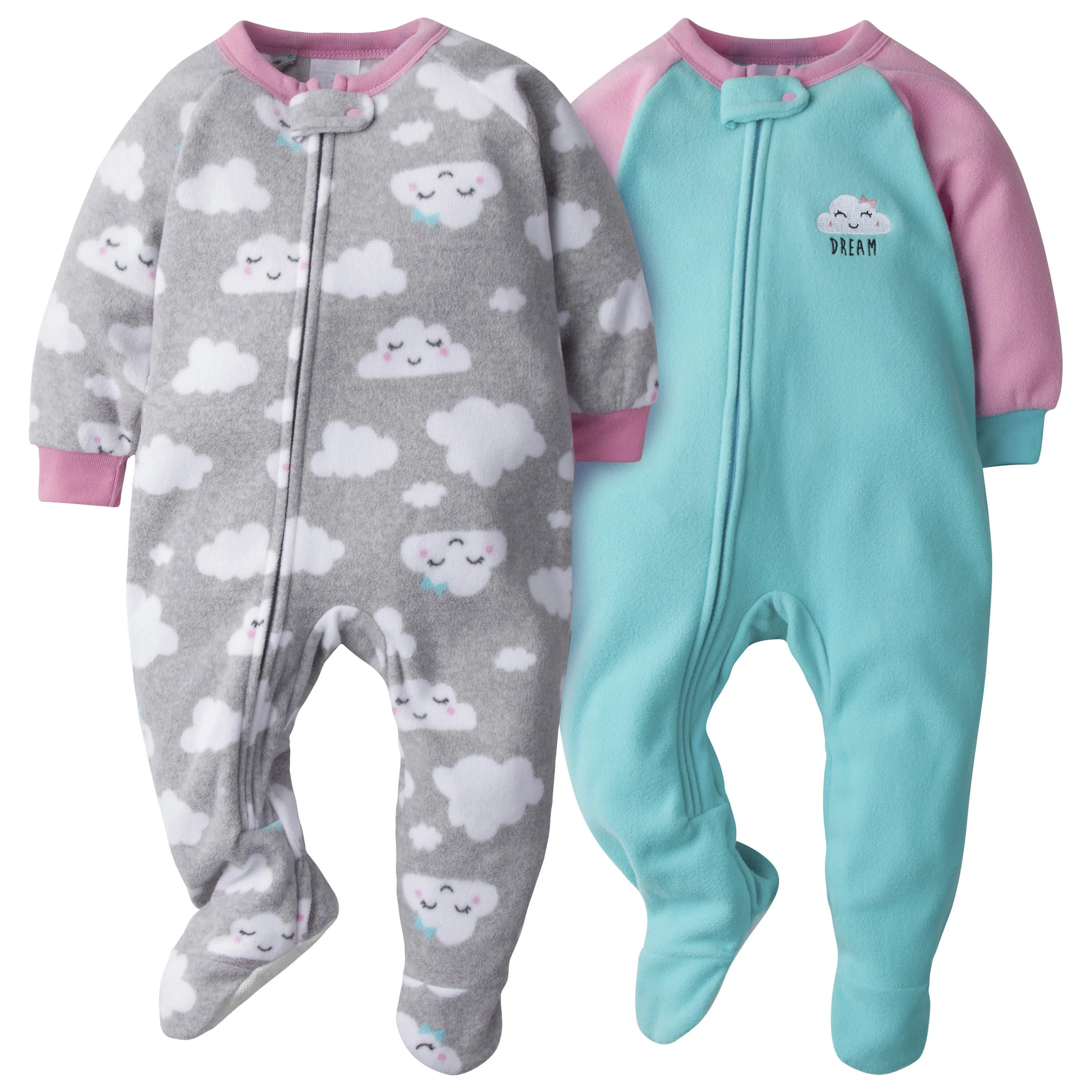 4-Pack Baby Girls Foxes & Clouds Fleece Pajamas