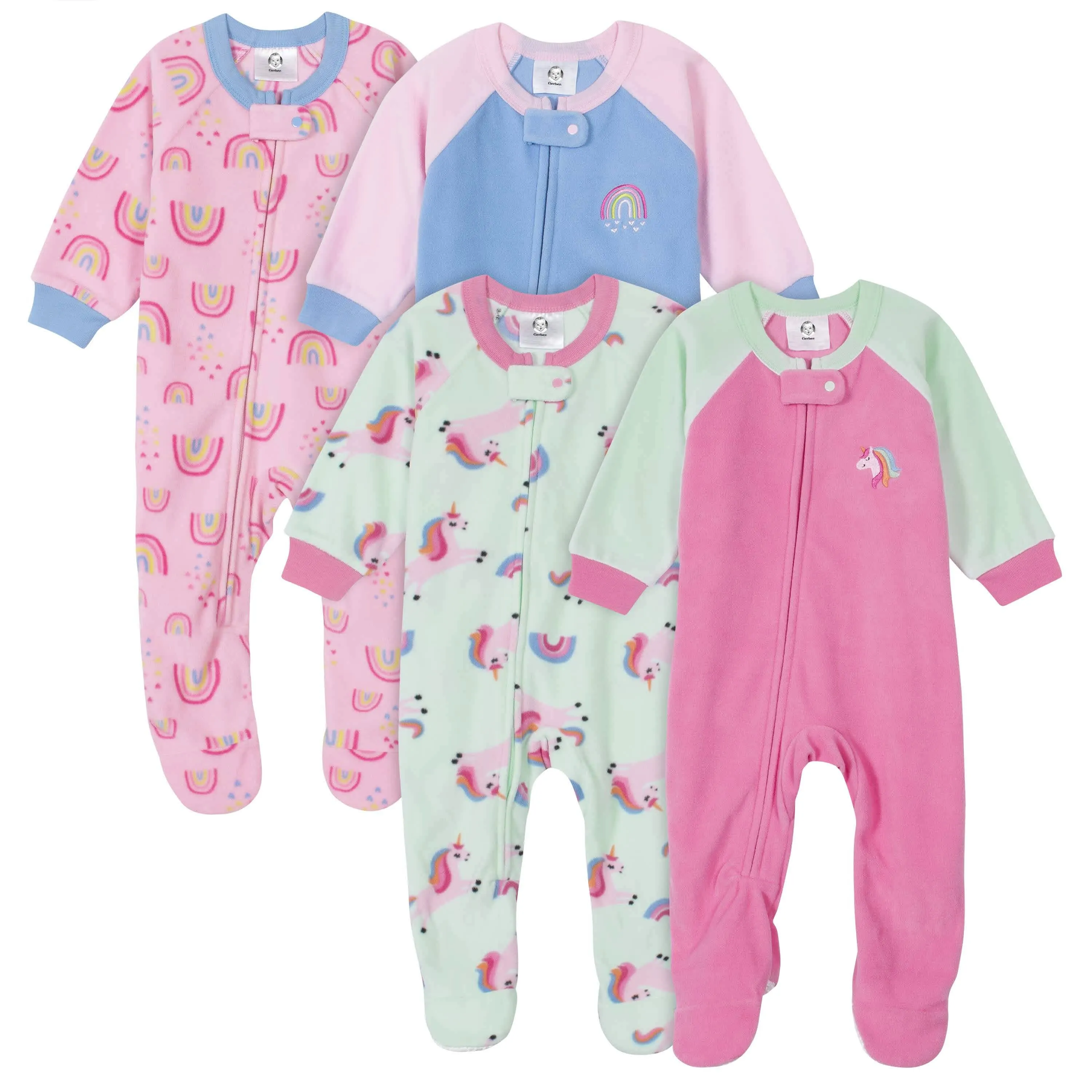 4-Pack Baby Girls Rainbows & Unicorns Fleece Pajamas