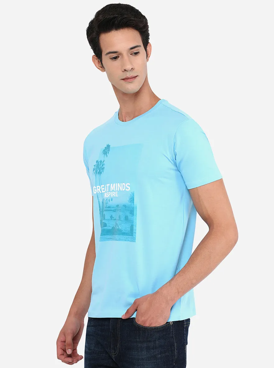 Air Blue Printed Slim Fit T-Shirt | JadeBlue