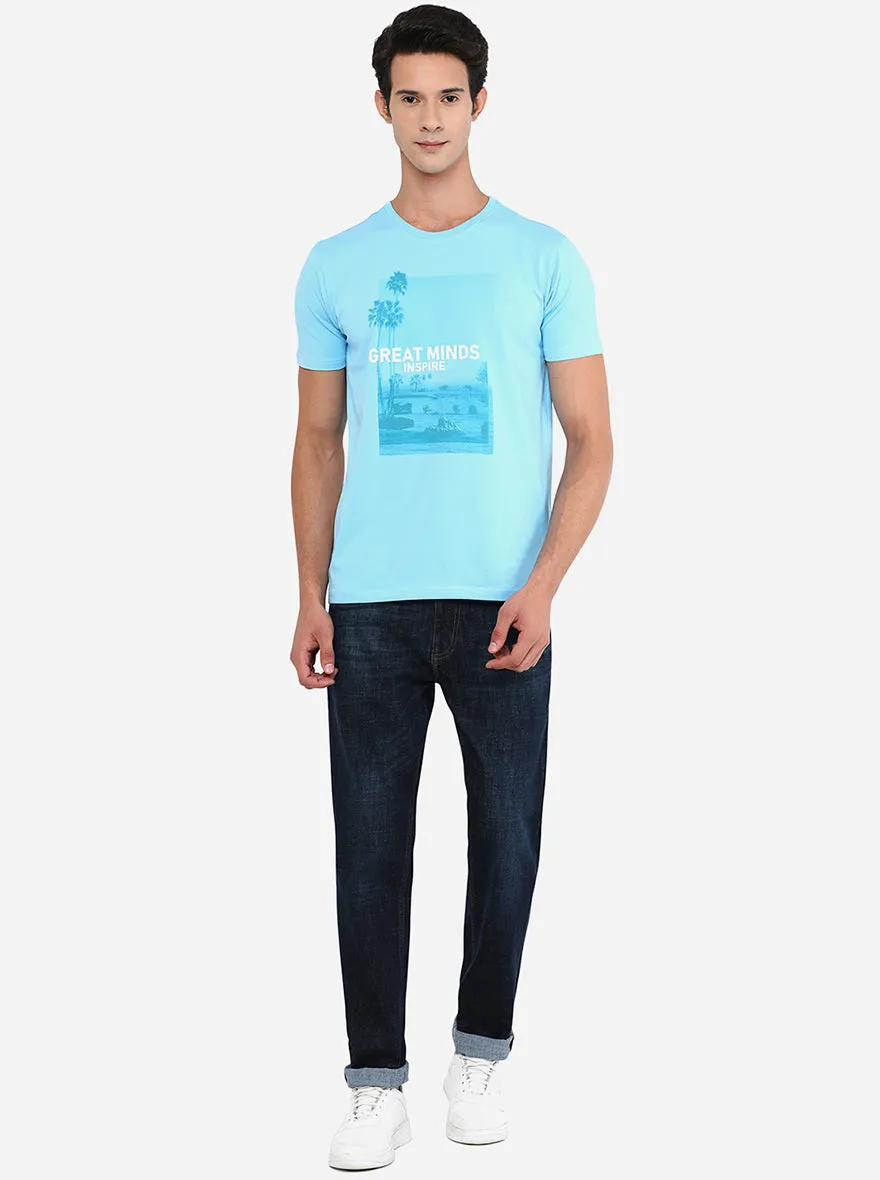 Air Blue Printed Slim Fit T-Shirt | JadeBlue