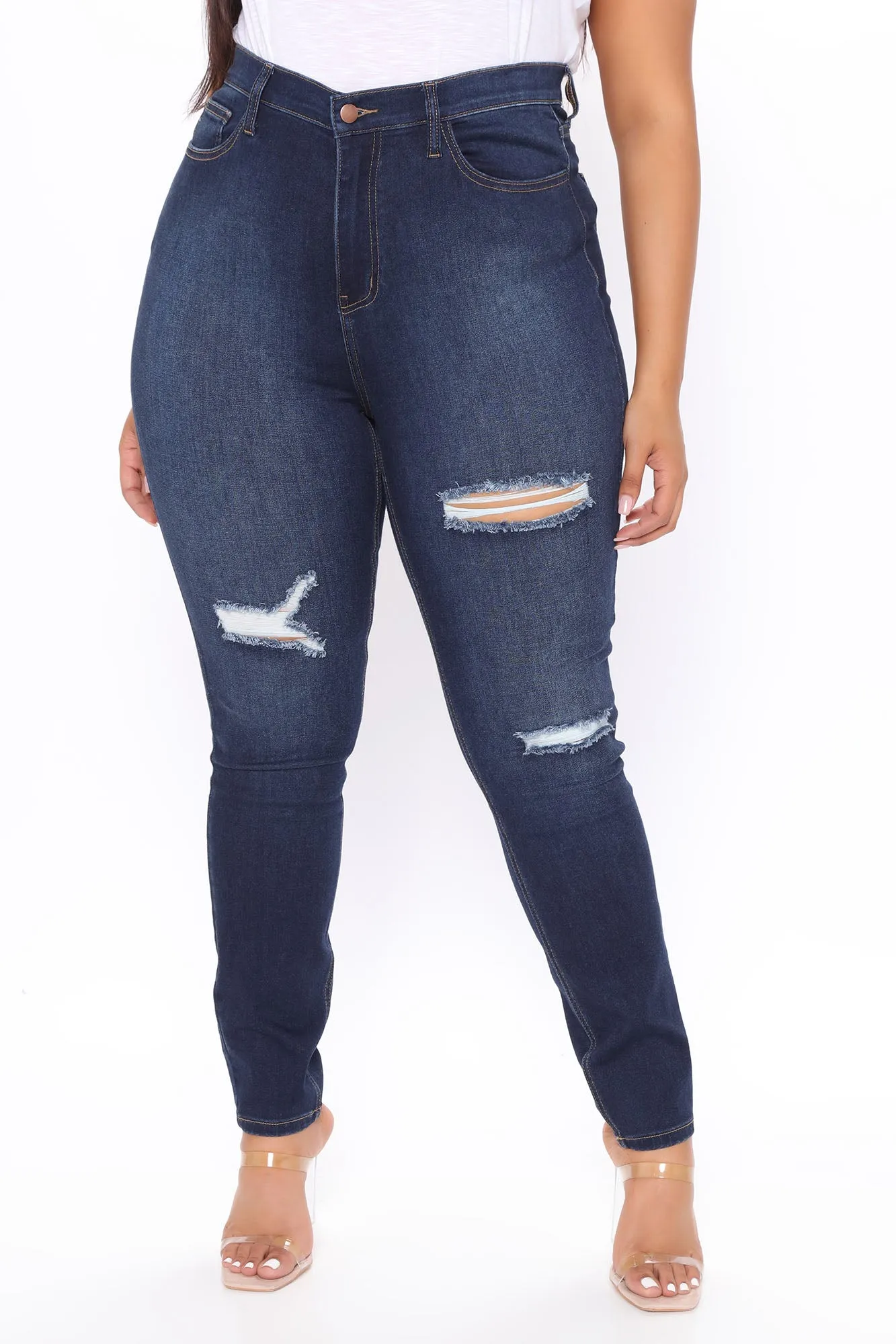 Always Classic Distressed High Waist Skinny Jeans - Dark Wash