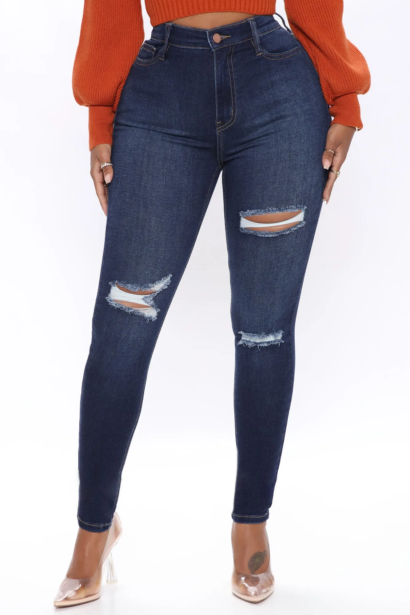 Always Classic Distressed High Waist Skinny Jeans - Dark Wash