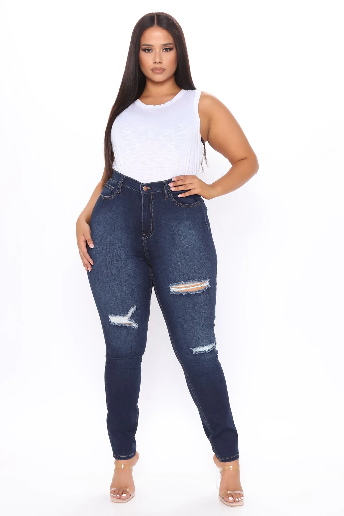 Always Classic Distressed High Waist Skinny Jeans - Dark Wash