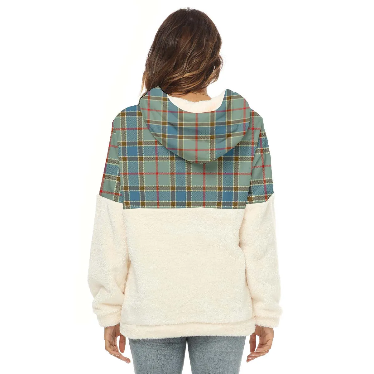 Balfour Blue Tartan Women's Borg Fleece Hoodie With Half Zip