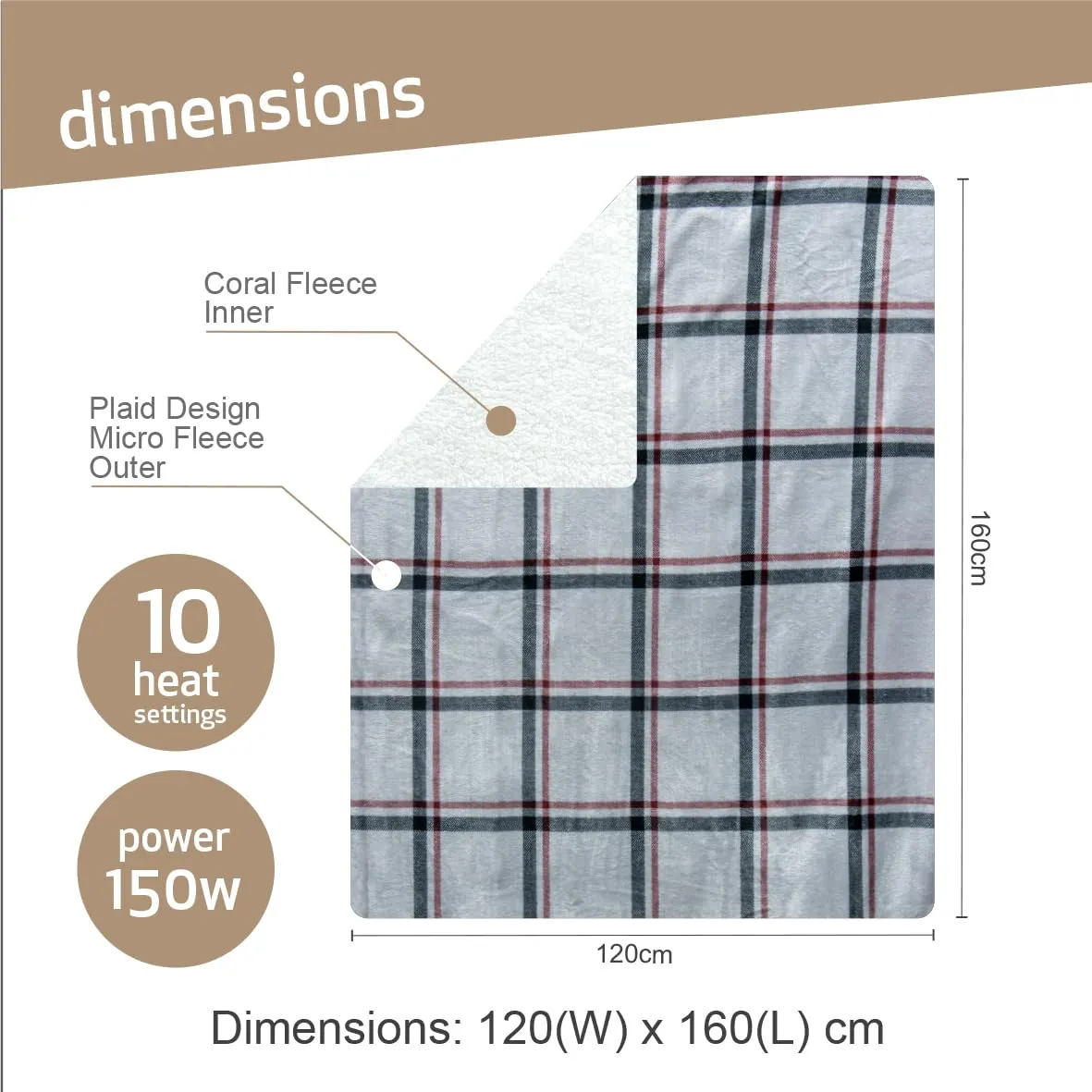 Bauer Electric Heated Throw Blanket with Luxury Double Fleece Lining | 10 Heat Levels | Machine Washable | Plaid Design