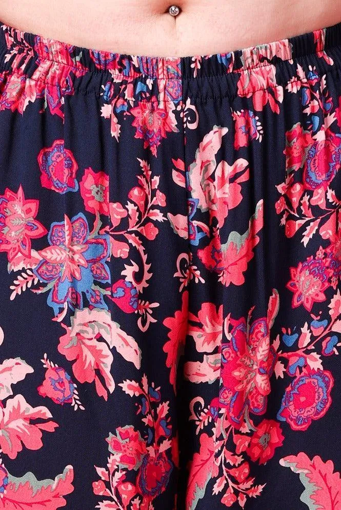 Black & Red Floral Printed Harem Pants