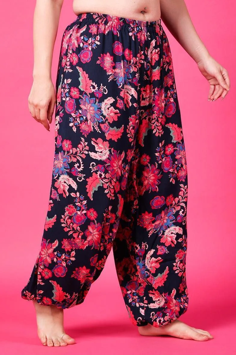 Black & Red Floral Printed Harem Pants