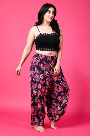 Black & Red Floral Printed Harem Pants