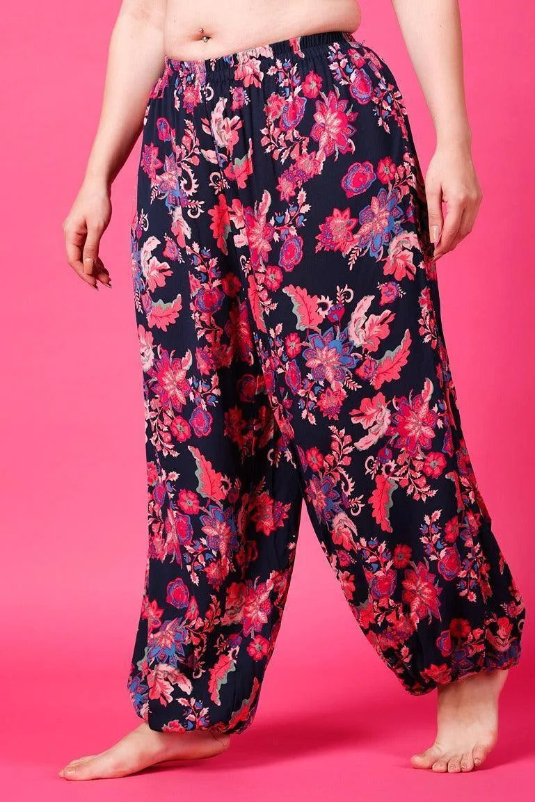 Black & Red Floral Printed Harem Pants