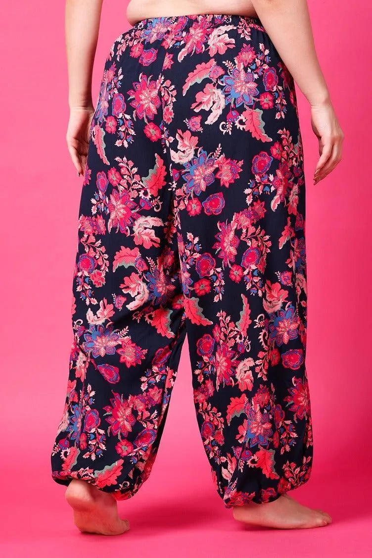 Black & Red Floral Printed Harem Pants