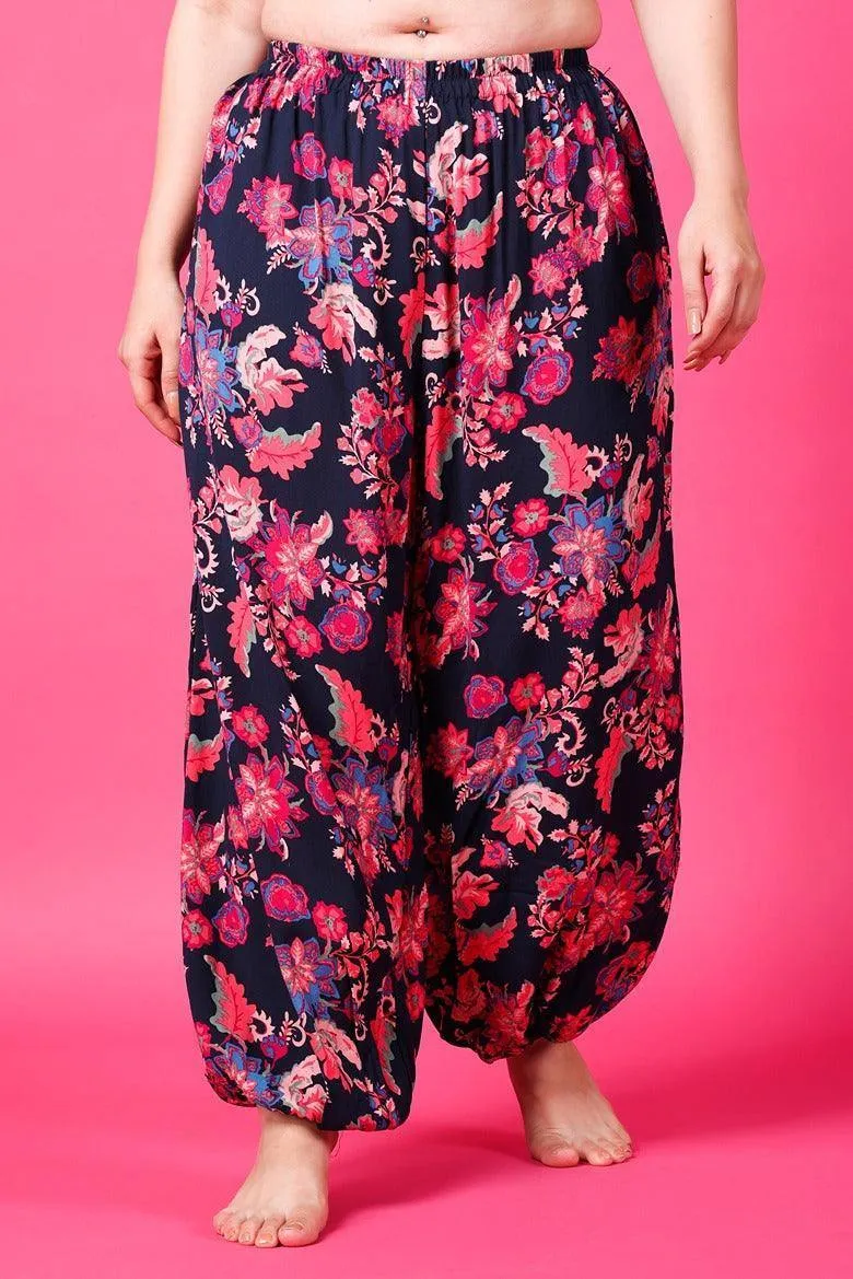 Black & Red Floral Printed Harem Pants