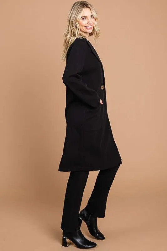 Black Double Breast Lapel Collar Coat