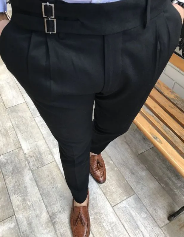 Black Double Buckle Gurkha Pants