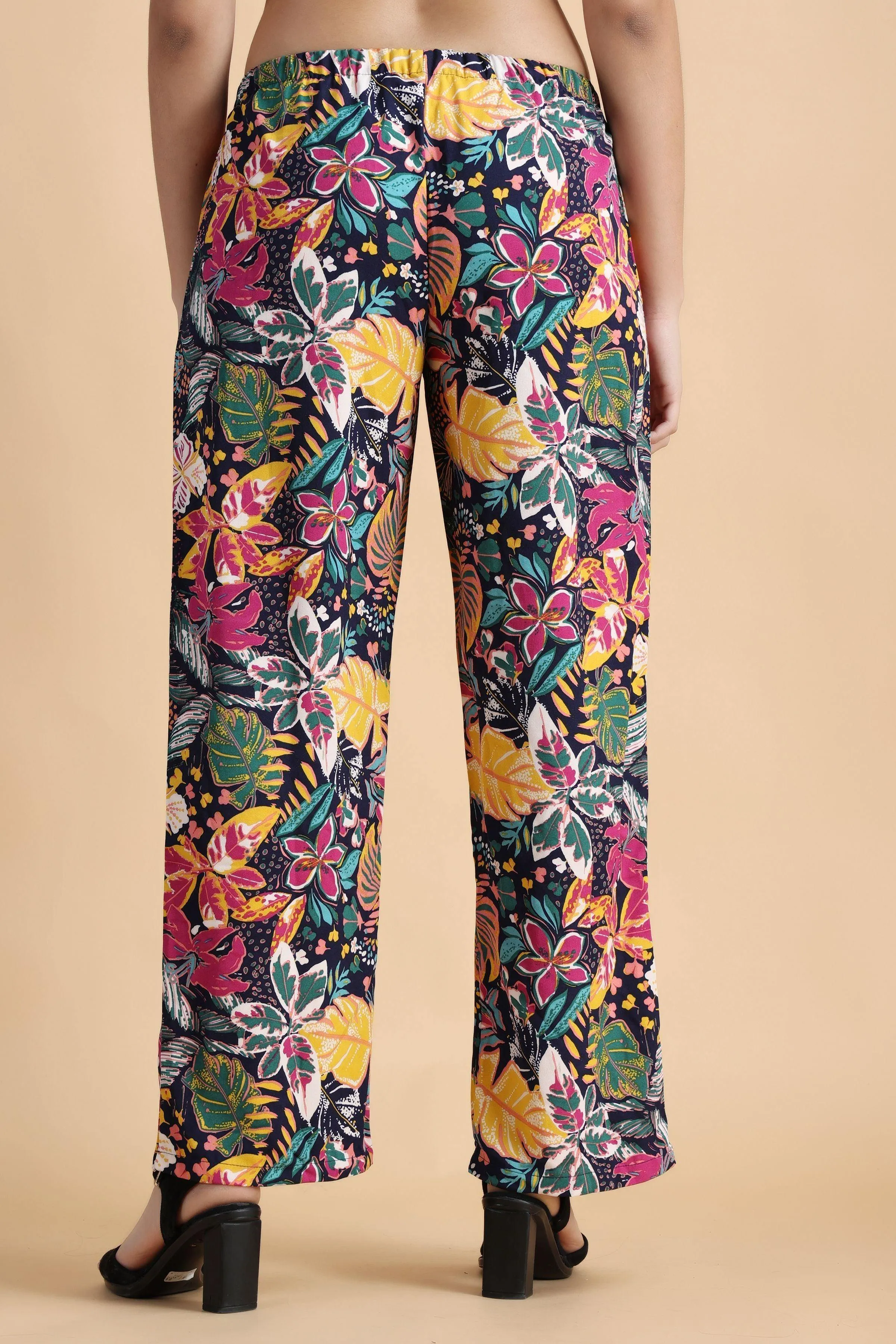 Black Multicolored Floral Printed Pyjama