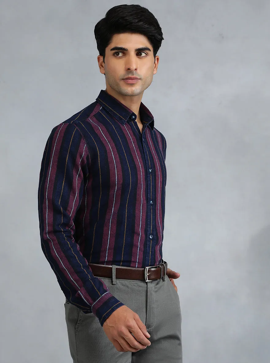 Blue Striped Slim Fit Casual Shirt | JadeBlue