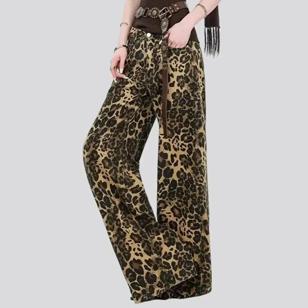 Boho style leopard women's jean pants