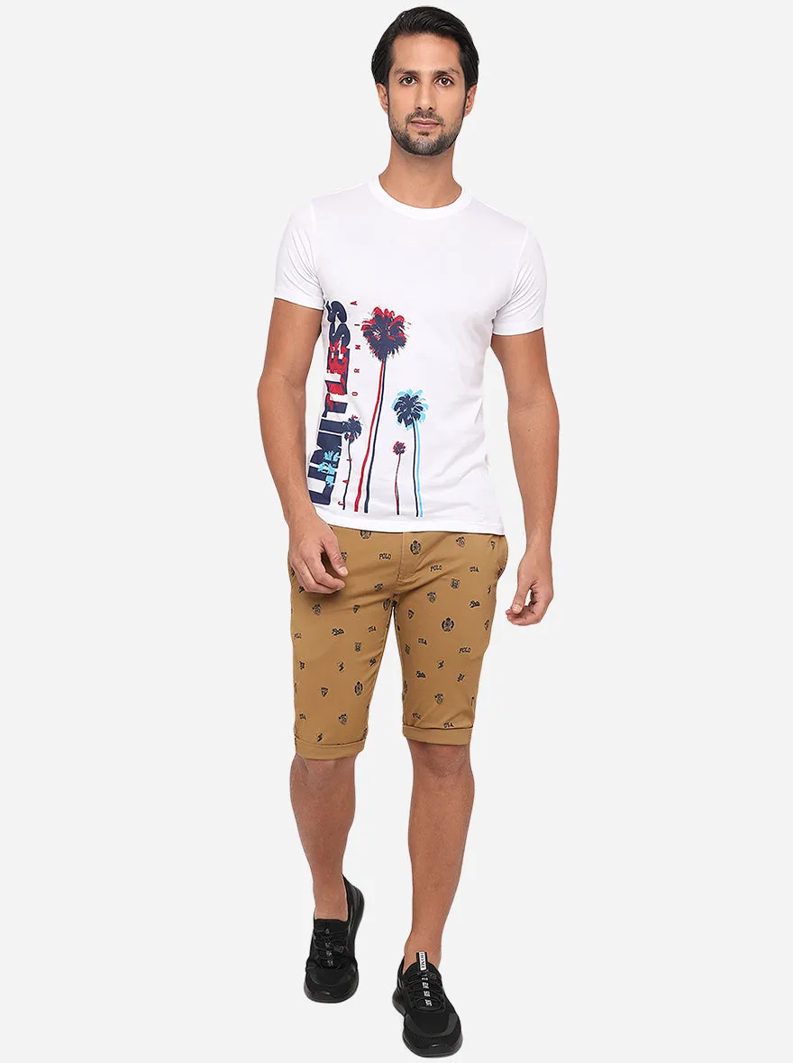 Bronze Brown Printed Slim Fit Capri | JadeBlue