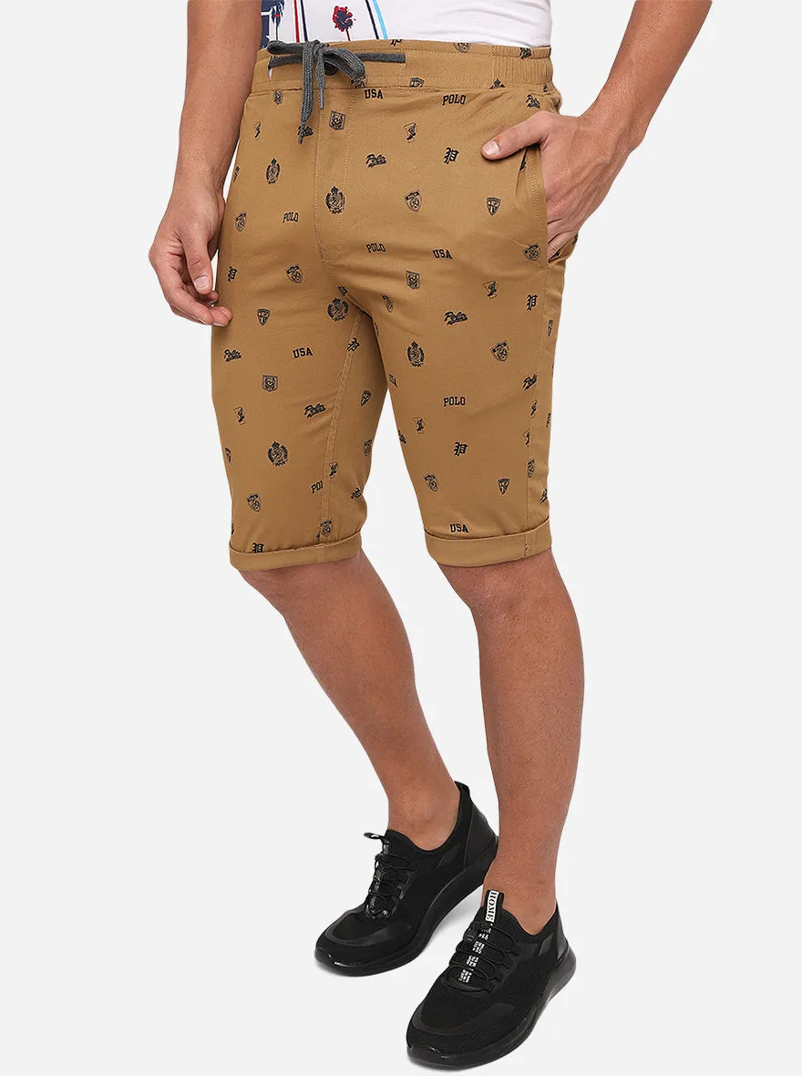 Bronze Brown Printed Slim Fit Capri | JadeBlue