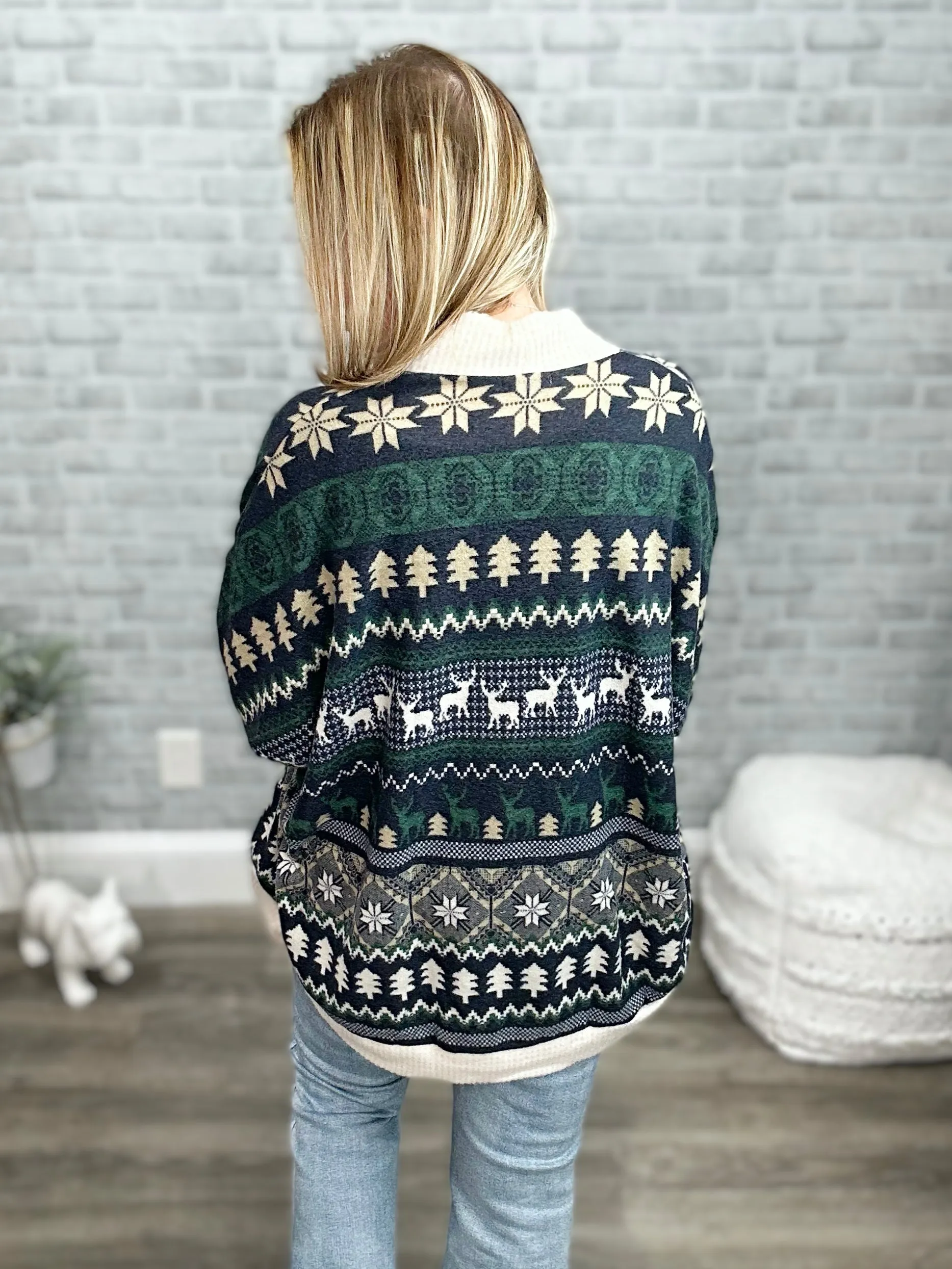 Brushed Snuggly Soft Navy Winter Print Cardigan