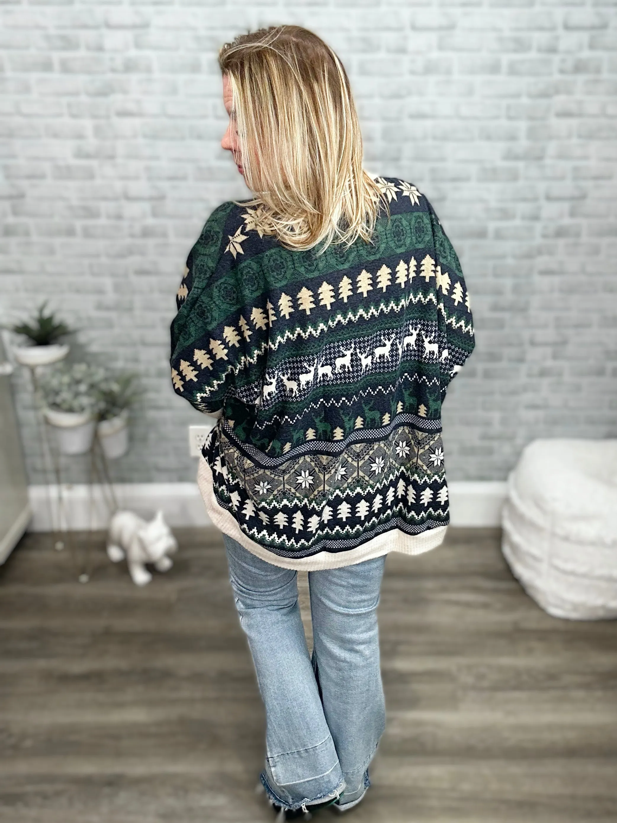 Brushed Snuggly Soft Navy Winter Print Cardigan