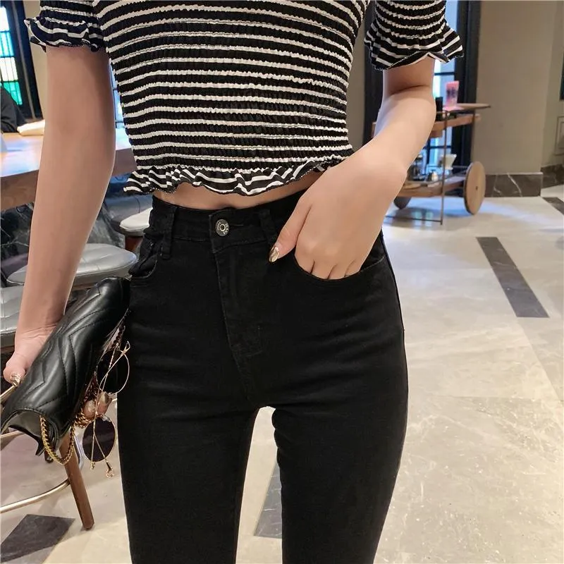 Casual High Waist Slim Flare Jeans High Street Vintage Stretchable Boot Cut Denim Pants