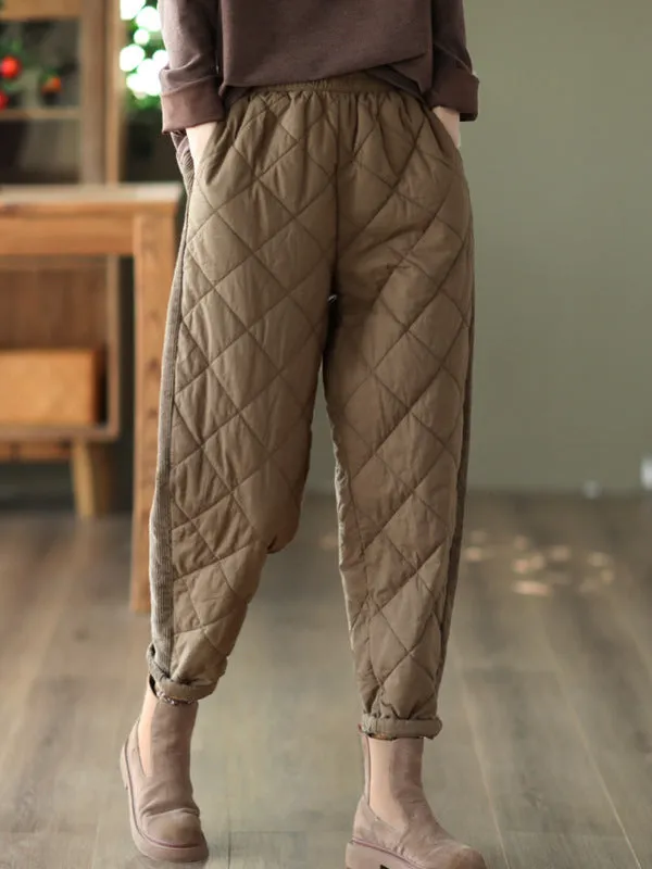 Casual Loose Quilted Solid Color Padded Harem Pants