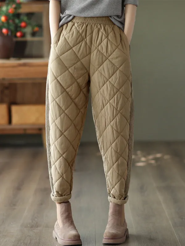 Casual Loose Quilted Solid Color Padded Harem Pants