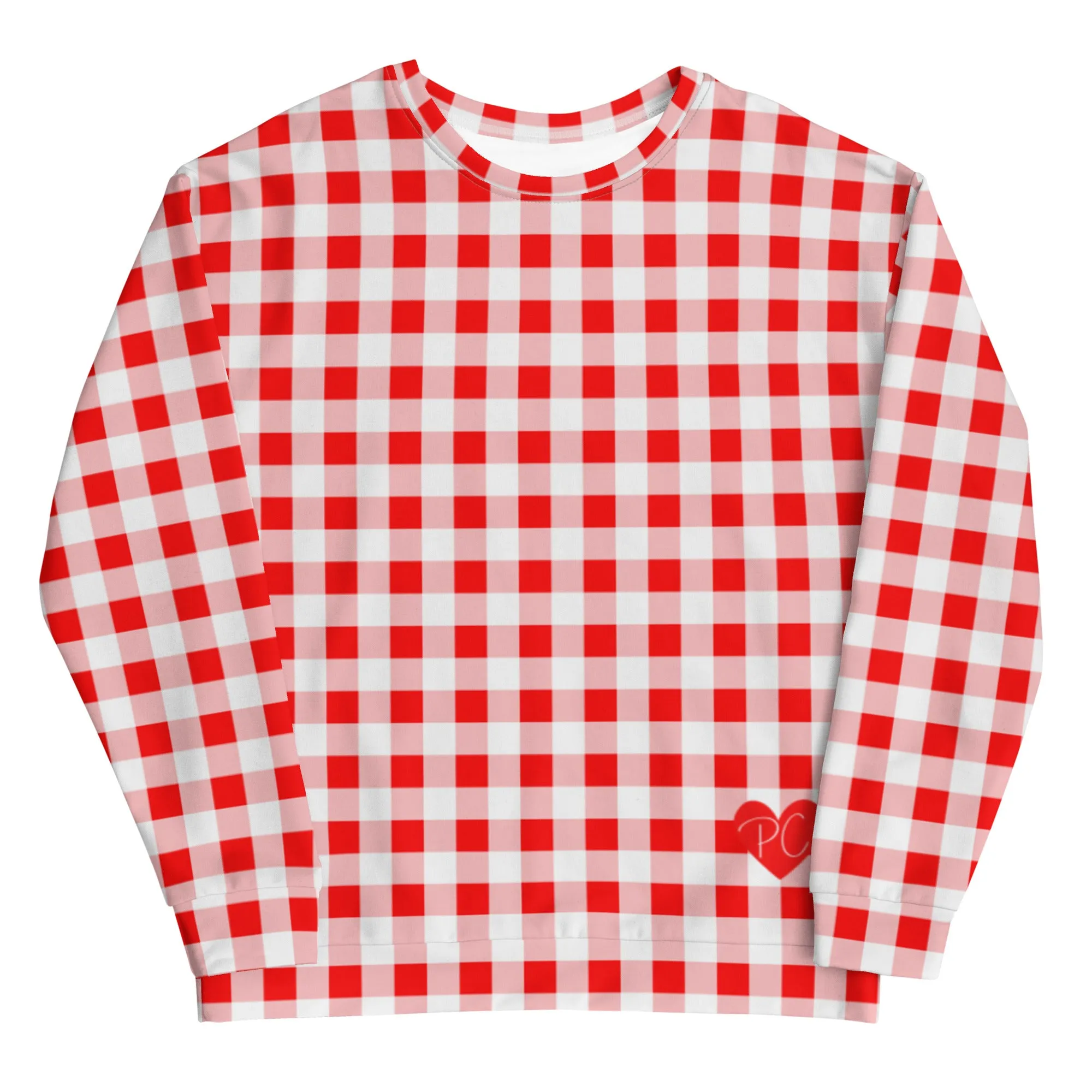 Cherry Red Vintage Gingham Long-Sleeved Crewneck Sweatshirt | Pinup Couture