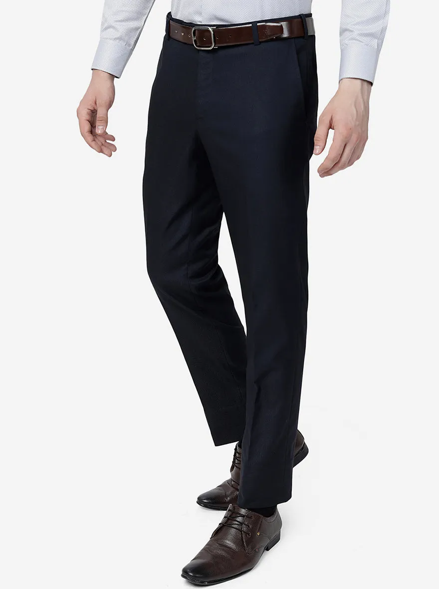 Comfy Blue Solid Slim Fit Formal Trouser | Metal