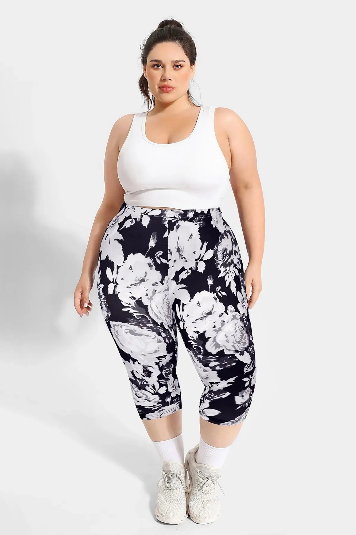 Contrast Floral High Waist Capris Pant