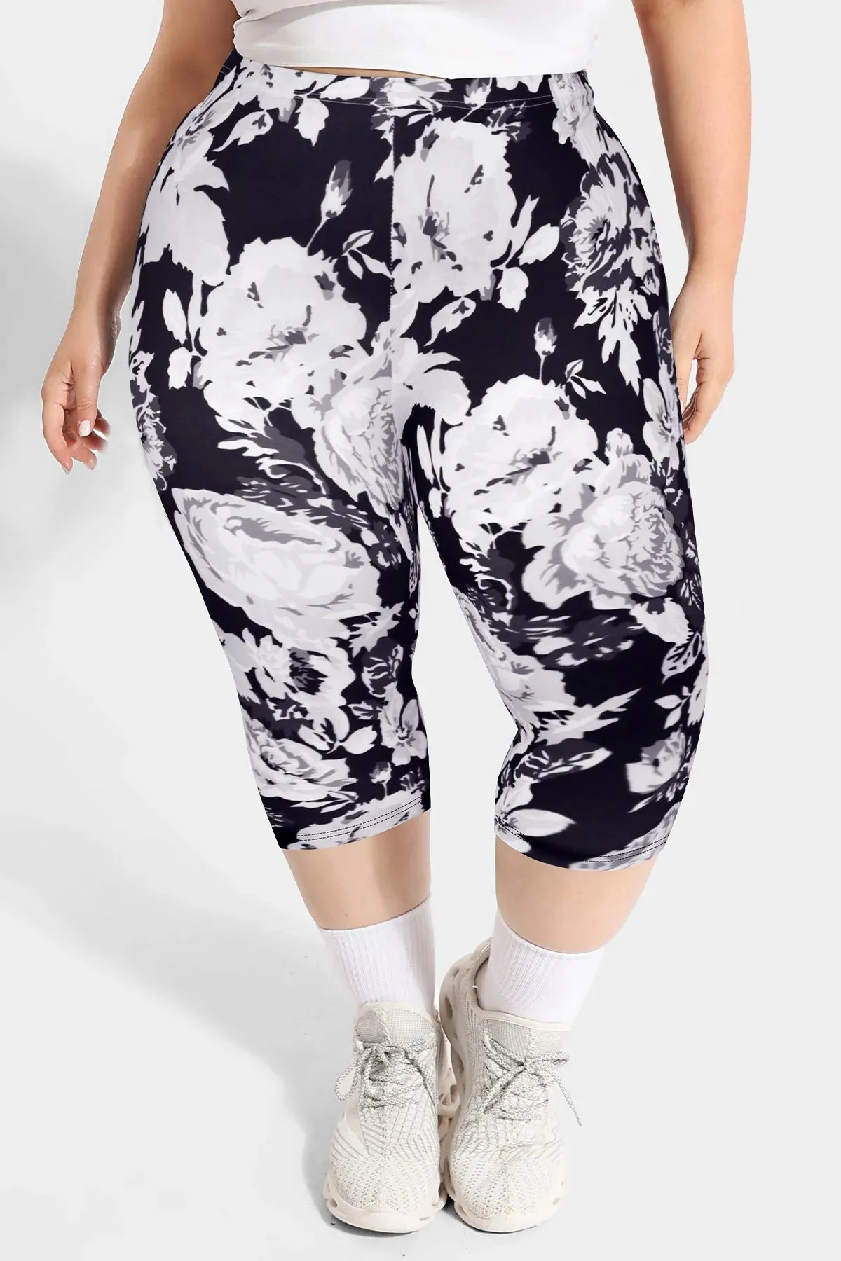 Contrast Floral High Waist Capris Pant