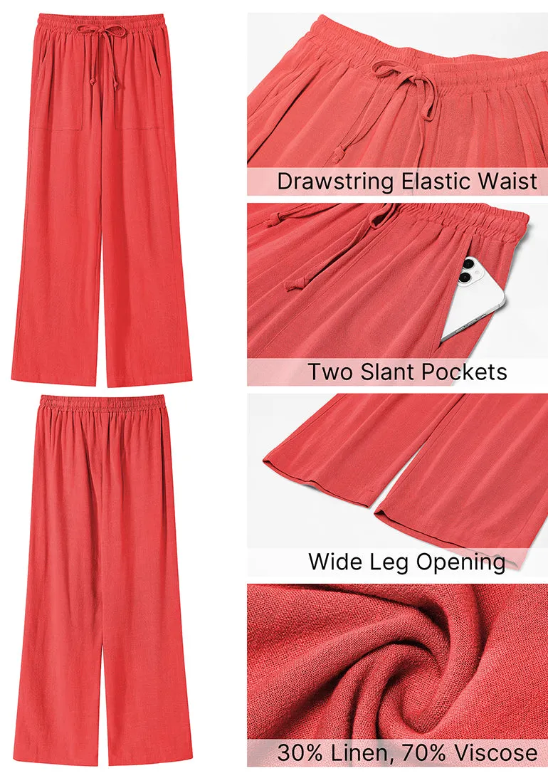 Coral Women's Lounge Elastic Waist Pants with Pockets Soft Quick Dry Wide Leg