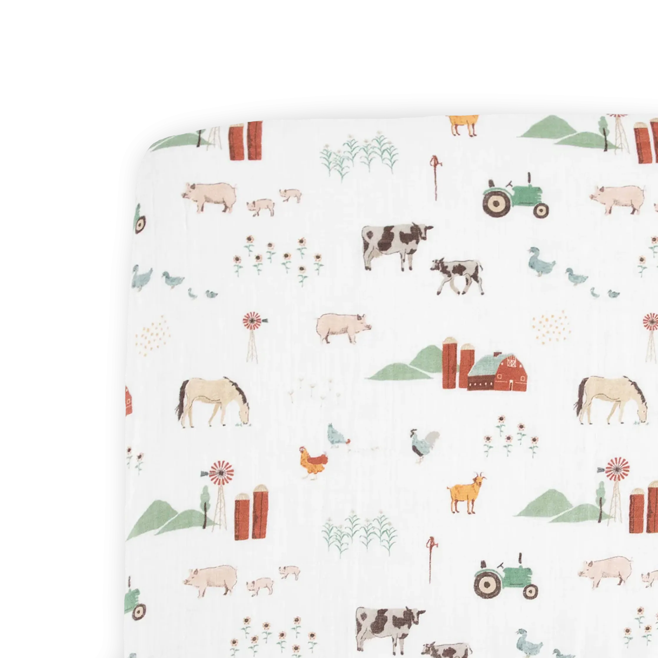 Cotton Muslin Crib Sheet - Farmyard