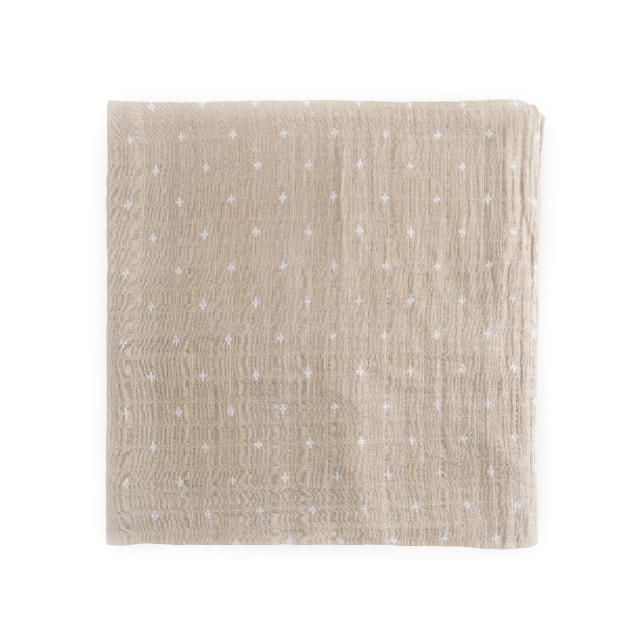 Cotton Muslin Swaddle Blanket - Taupe Cross