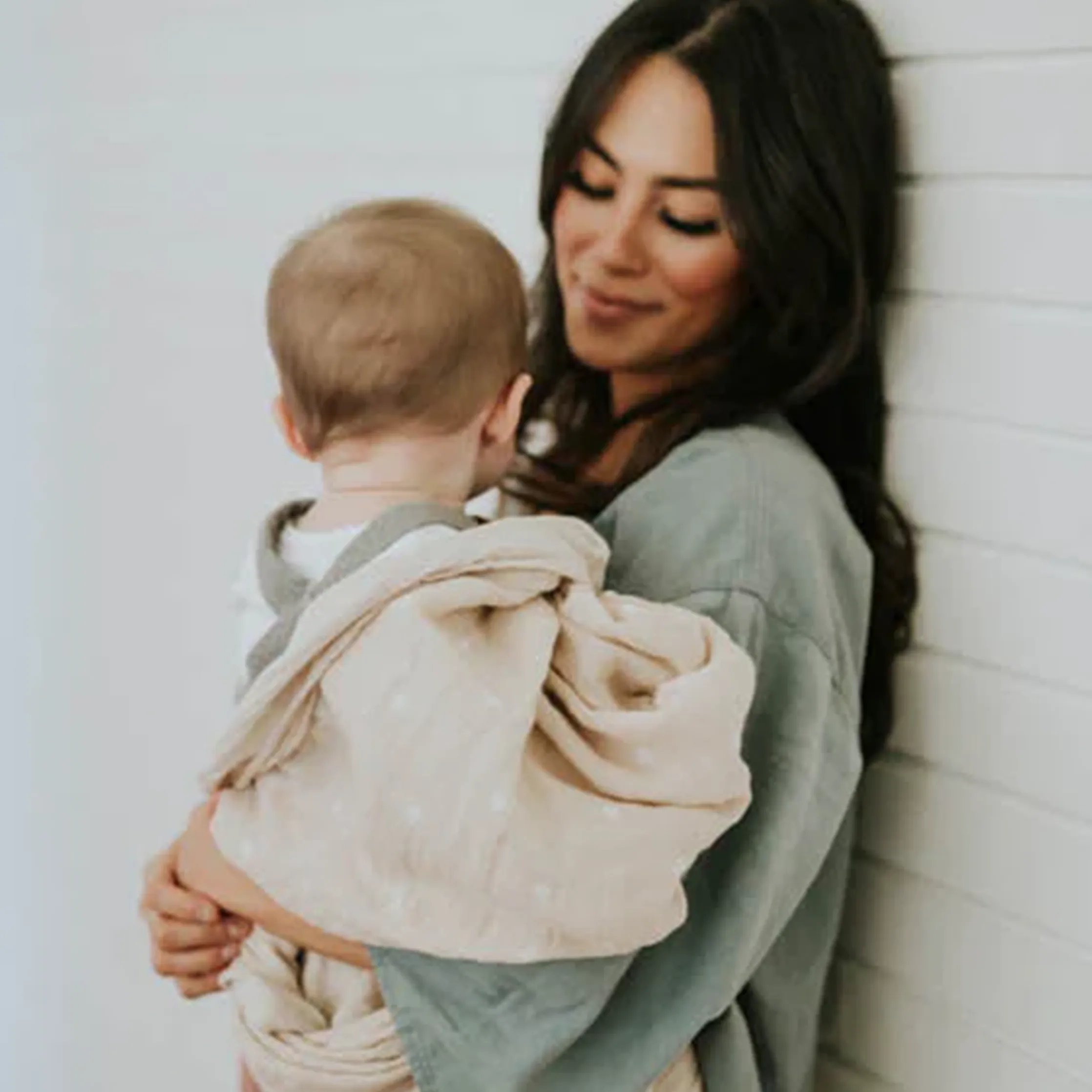 Cotton Muslin Swaddle Blanket - Taupe Cross