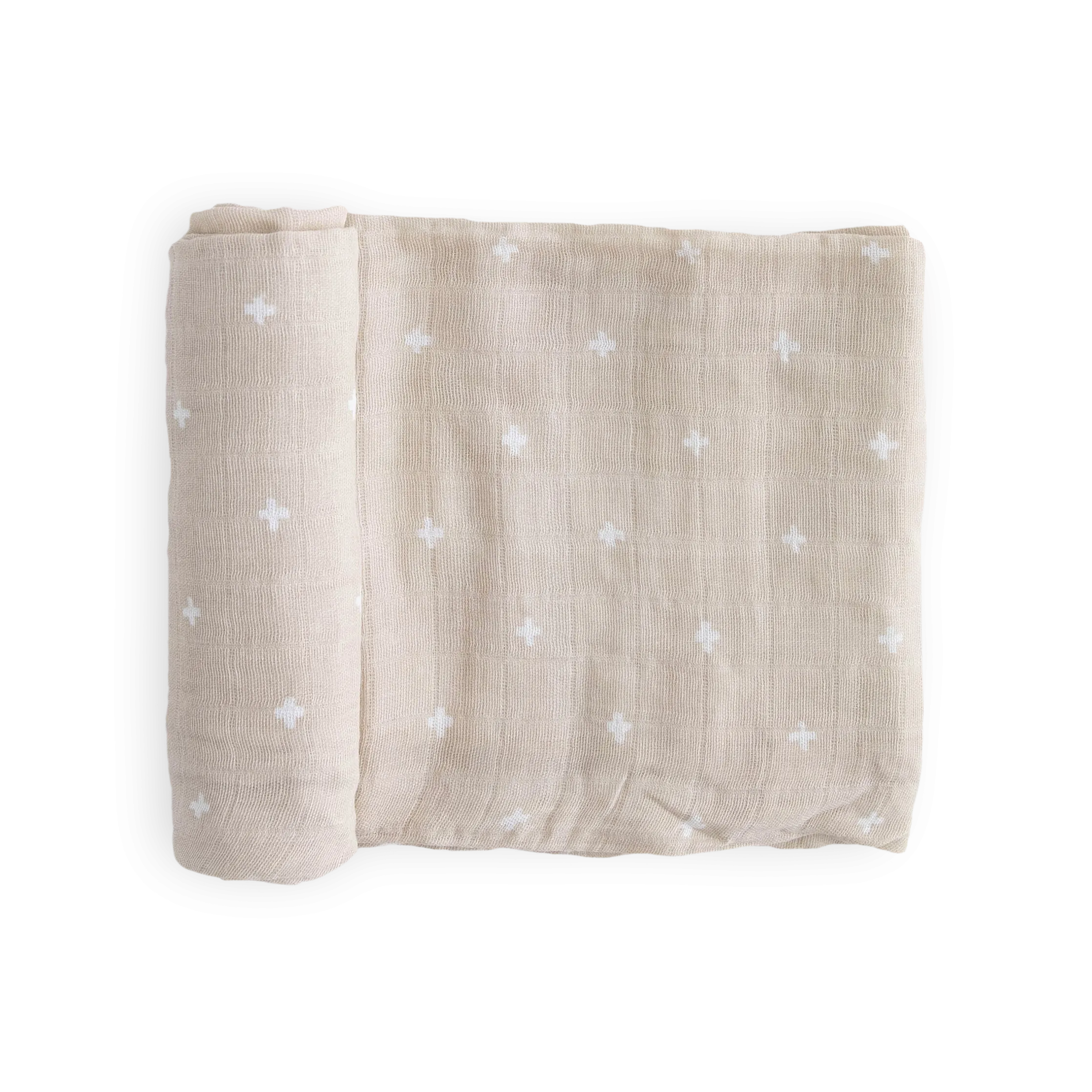 Cotton Muslin Swaddle Blanket - Taupe Cross