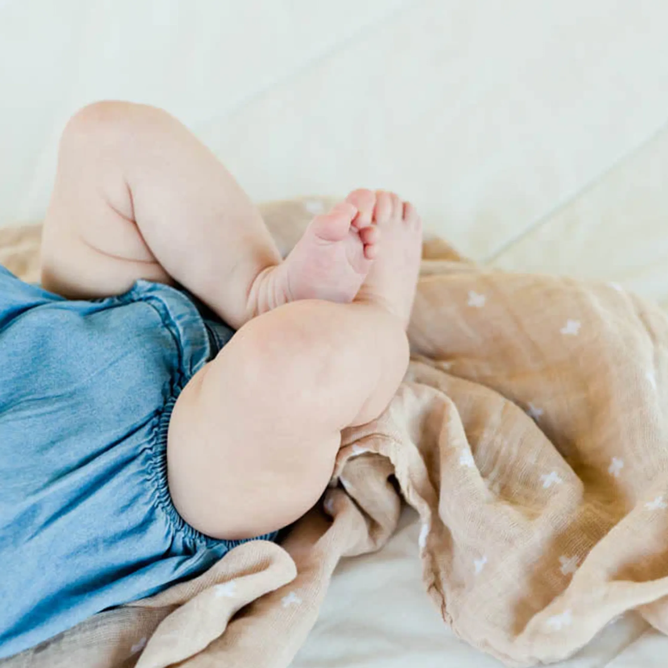 Cotton Muslin Swaddle Blanket - Taupe Cross