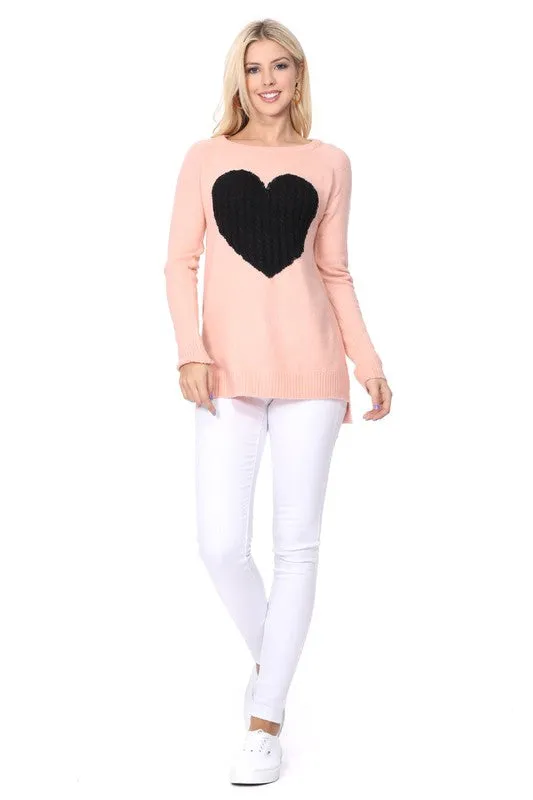 Cozy Heart Jacquard Round Neck Pullover Sweater