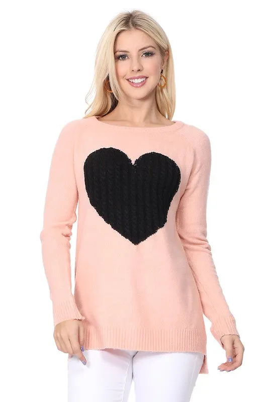 Cozy Heart Jacquard Round Neck Pullover Sweater