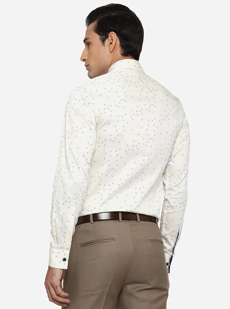 Cream & Blue Printed Slim Fit Party Wear Shirt | JB Studio