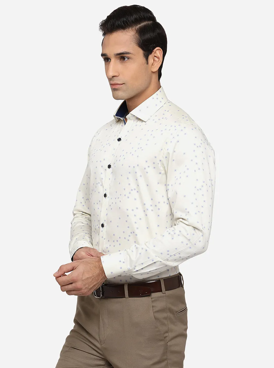 Cream & Blue Printed Slim Fit Party Wear Shirt | JB Studio