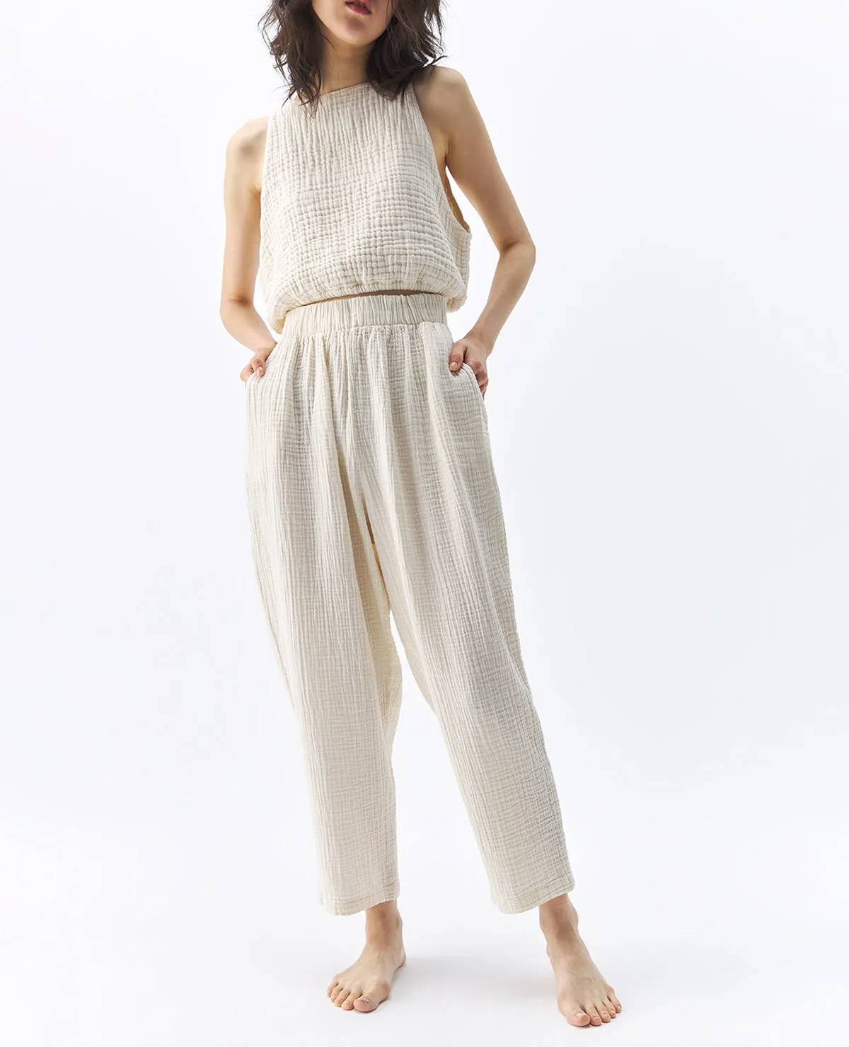 Crinkle Slouchy Pants Cream