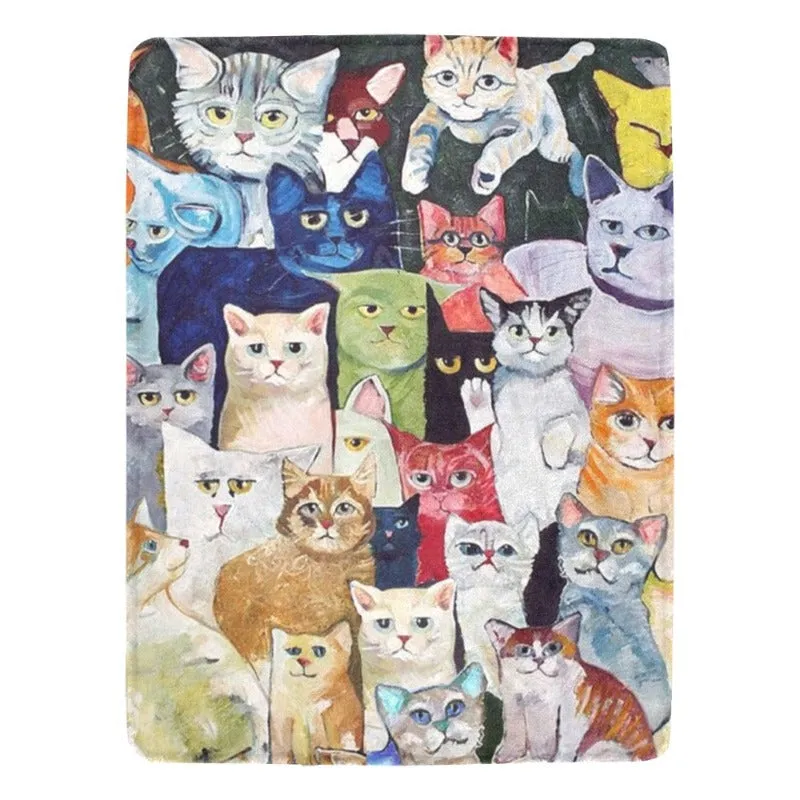 Cute Cats Print Fleece Blanket 60" x 80"