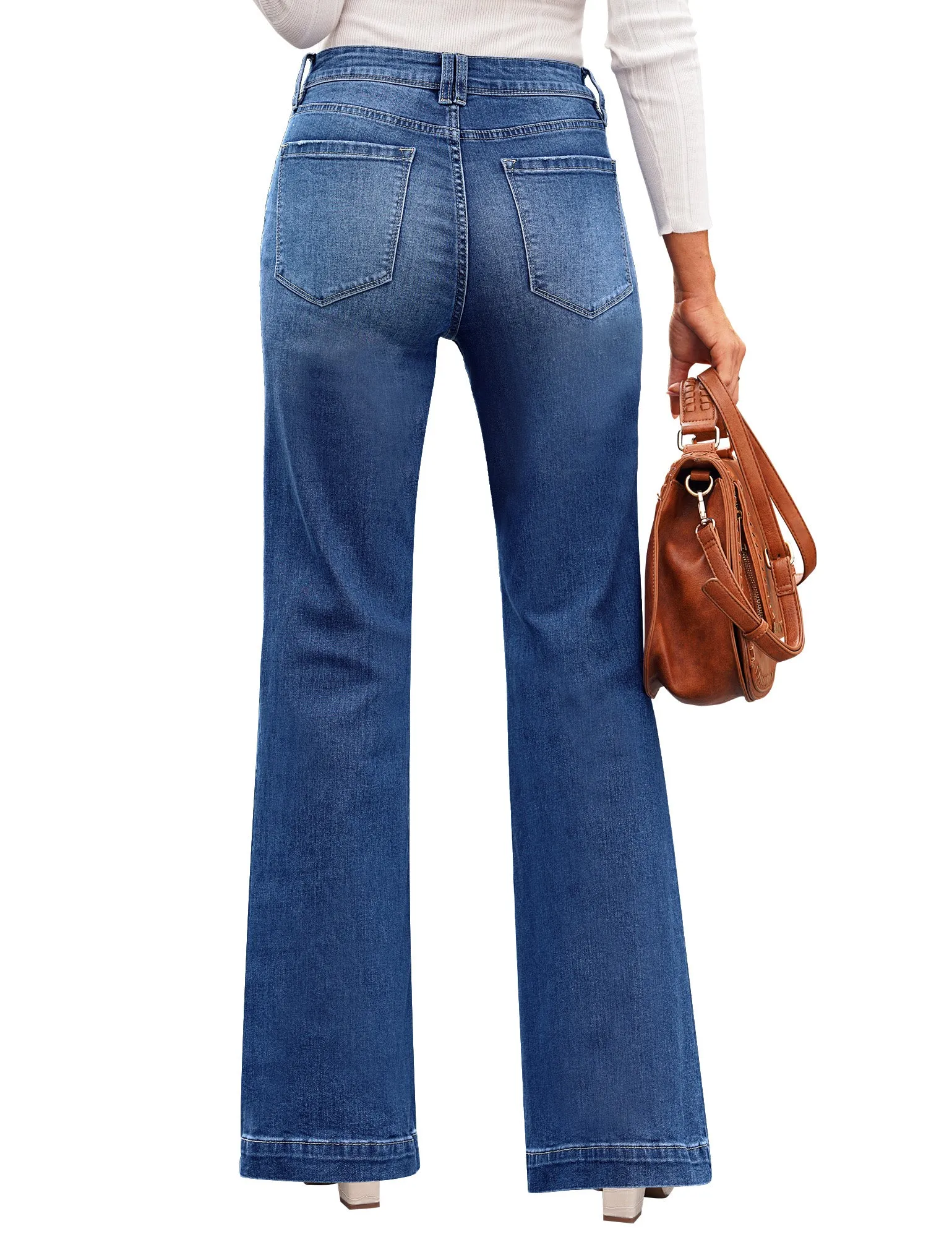 Dark Blue Mid-Waist Stretchable Straight Leg Denim Jeans