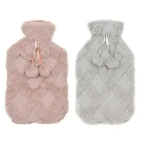 Diamond Fleece Plush Hot Water Bottle 2L with Pom Poms for Ultimate Warmth and Comfort by OLIVIA ROCCO