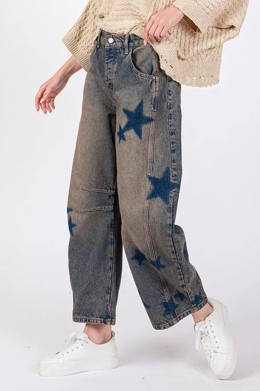 Emily Star Barrel Leg Jeans with Pockets