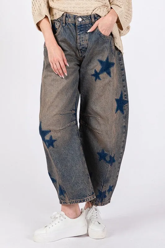 Emily Star Barrel Leg Jeans with Pockets