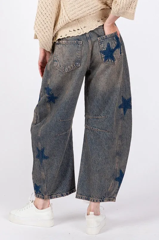 Emily Star Barrel Leg Jeans with Pockets